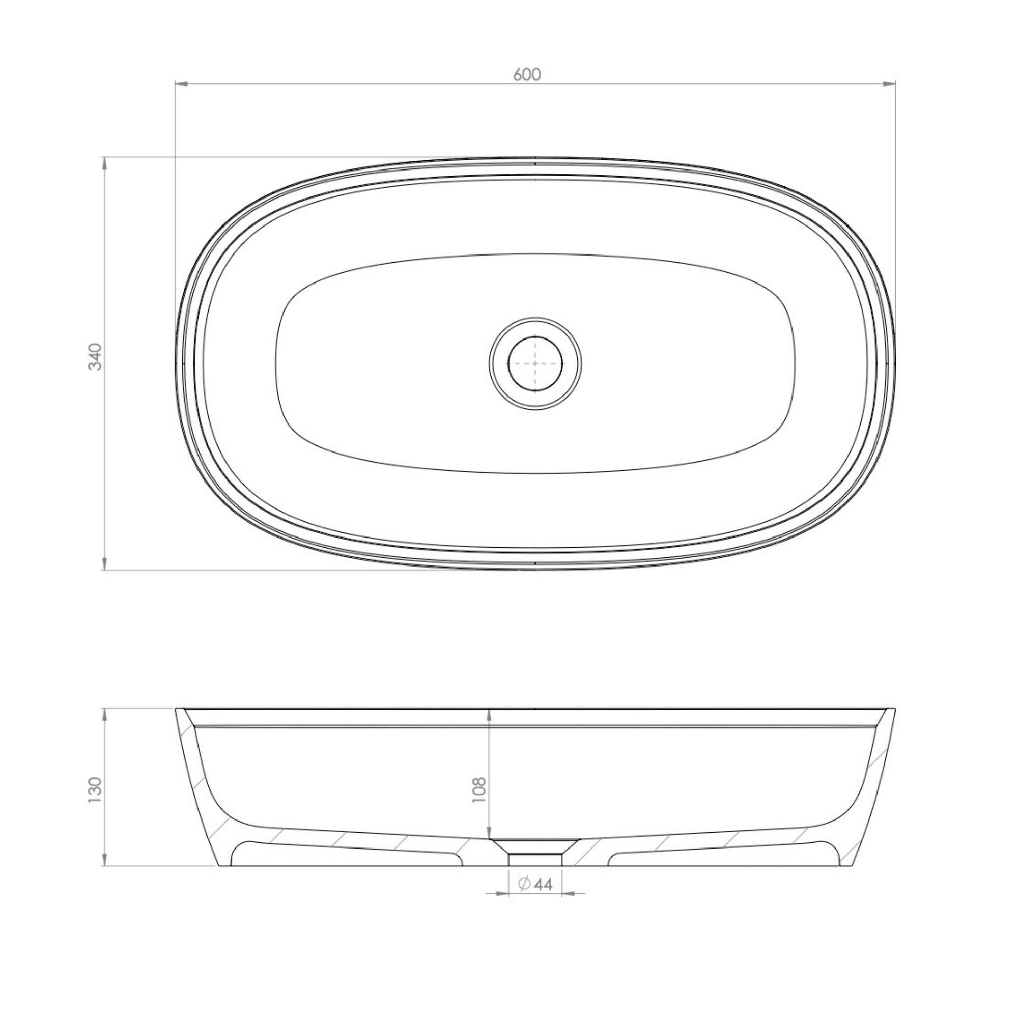 Rysunek techniczny umywalka LINA WIDE